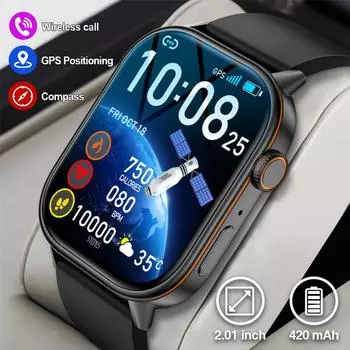 LIGE 2025 Новые мужские умные часы Bluetooth Call Health Monitor Compass Outdoor Smartwatch silicone strap чёрный