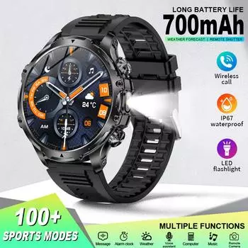 LIGE 2025 Новые умные часы 700 мАч Bluetooth Звонки Мужские умные часы Спорт на открытом воздухе Фитнес Мониторинг здоровья Водонепроницаемые умные часы silicone strap чёрный