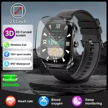 LIGE 3D изогнутый экран Смарт-часы 2024 Смарт-часы 2,01 BT Call Спортивный водонепроницаемый браслет Часы с монитором здоровья для мужчин и женщин