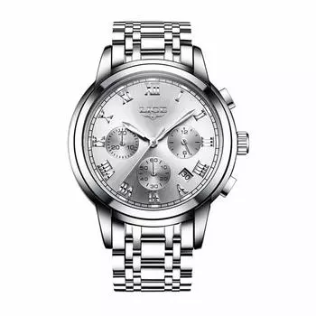 LIGE 9810 Часы Механизм Бизнес Водонепроницаемый Хронограф Полностью Стальной Кварцевый Светящийся Часы Белые Мужские