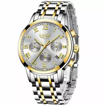 LIGE 9810 Часы Механизм Бизнес Водонепроницаемый Хронограф Полностью Стальной Кварцевый Светящийся Часы Золотые Белые Мужские