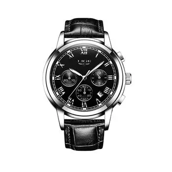 LIGE 9810L Часы для отдыха, моды, бизнеса, водонепроницаемые, с ремешком, многофункциональные, светящиеся, серебристо-черные, мужские