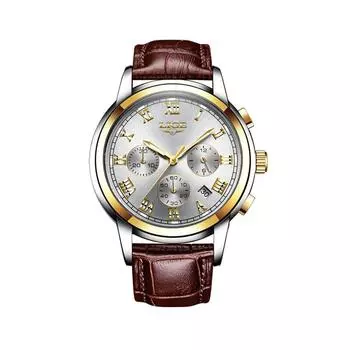 LIGE 9810L Мужские часы для отдыха, моды, бизнеса, водонепроницаемые часы с ремешком, многофункциональные светящиеся часы золотого и белого цвета