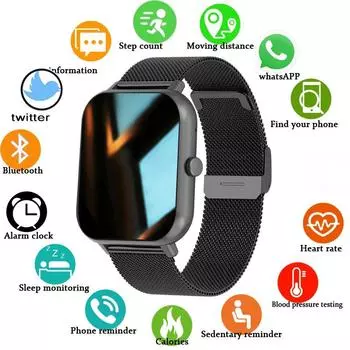 LIGE HD Смарт-часы с большим экраном, Bluetooth-вызов, спортивный браслет для здоровья, браслет для измерения температуры тела, IP67, водонепроницаемые мужские умные часы silicone strap чёрный