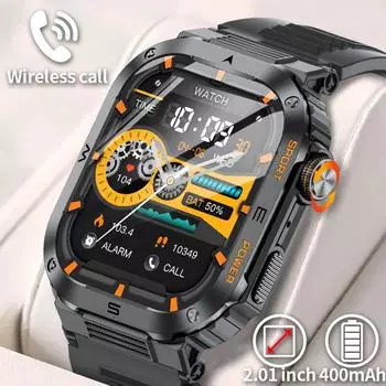 LIGE HD Смарт-часы с большим экраном 2,01 дюйма, квадратный экран, Bluetooth-вызов, умный браслет, спортивные водонепроницаемые умные часы для фитнеса Silicone strap чёрный