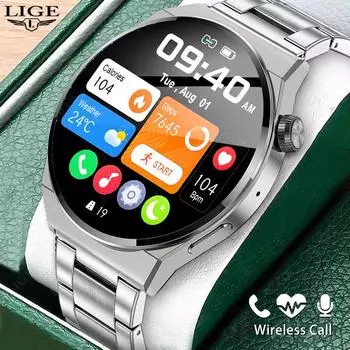 LIGE Измеритель беспроводной зарядки Смарт-часы Спорт на открытом воздухе Фитнес Водонепроницаемые часы Bluetooth Вызов Смарт-часы silicone strap чёрный