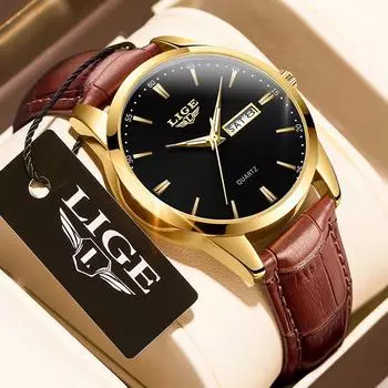 LIGE лучший бренд часы мужские кожаные деловые часы с датой водонепроницаемые светящиеся часы мужские роскошные спортивные водонепроницаемые кварцевые наручные часы белый/золотой