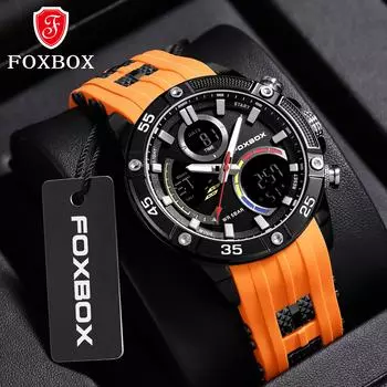 LIGE лучший бренд FOXBOX новые мужские цифровые кварцевые часы с двойным дисплеем силиконовый ремешок с ночником водонепроницаемые мужские спортивные часы красный