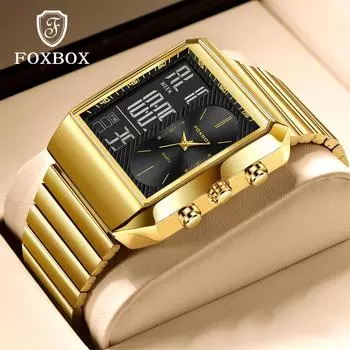 LIGE Лучший бренд класса люкс мужские часы водонепроницаемые светящиеся двойной дисплей дата время мужские часы золотой/чёрный