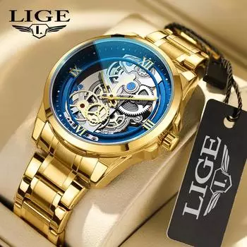 LIGE модные часы для мужчин лучший бренд класса люкс золото нержавеющая сталь водостойкие креативные кварцевые наручные часы + коробка