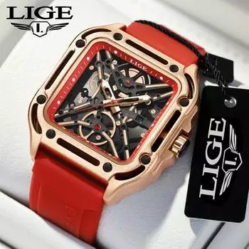 LIGE модные часы с полыми отверстиями, роскошные часы для отдыха, креативные силиконовые кварцевые часы с квадратным циферблатом, водонепроницаемые часы с временным кодом, мужские часы