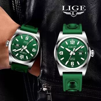LIGE модные повседневные мужские часы, удобные силиконовые ночные светящиеся водонепроницаемые спортивные часы, автоматические часы с датой и временем, мужские кварцевые часы золотой