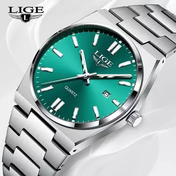 LIGE Мужские часы Модные повседневные мужские кварцевые часы из нержавеющей стали Светящиеся водонепроницаемые спортивные часы для мужчин зелёный