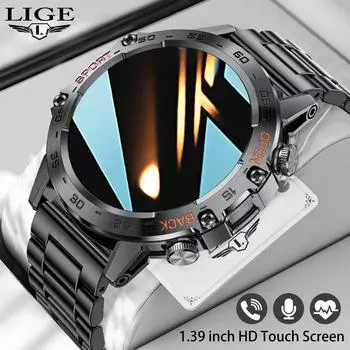 LIGE Мужские Смарт-часы 1,39 дюйма HD с круглым экраном Bluetooth Вызов Смарт-часы Мужские спортивные фитнес-водостойкие часы для Android IOS Silicone strap чёрный