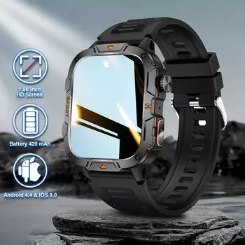 LIGE Новые светодиодные смарт-часы со светодиодным фонариком 420 мАч Bluetooth для звонков, спорта, фитнеса, мониторинга здоровья, мужские смарт-часы silicone strap чёрный