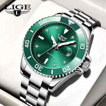 LIGE Новые лучшие брендовые роскошные мужские часы модные повседневные водонепроницаемые кварцевые часы с датой золотой/чёрный