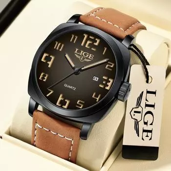 LIGE Новые модные мужские часы повседневные простые кожаные ремешки светящиеся водонепроницаемые мужские кварцевые часы коричневый