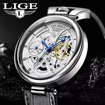 LIGE Новые мужские часы для бизнеса и отдыха, креативный дизайн, кварцевые часы, водонепроницаемые, с кодом времени розового золота/белый