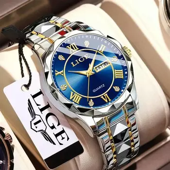 LIGE Новые мужские часы из нержавеющей стали, модные деловые кварцевые часы для отдыха, автоматические светящиеся водонепроницаемые часы с датой