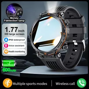 LIGE Новые мужские умные часы со светодиодным фонариком, детектором денег, световым компасом, военные спортивные часы, аккумулятор 600 мАч, Bluetooth, водонепроницаемые умные часы silicone strap чёрный