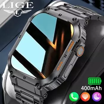 LIGE Новые Смарт-часы 1,96-дюймовый квадратный большой экран Bluetooth-вызов Смарт-часы Спорт Фитнес-отслеживание здоровья Водонепроницаемый умный браслет Silicone strap чёрный