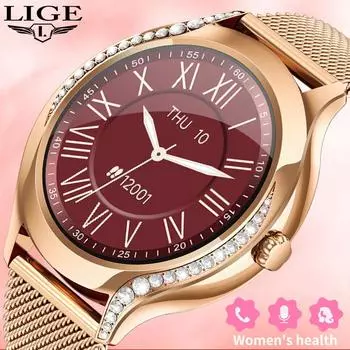 LIGE Новые женские часы, модные спортивные часы для отдыха, фитнес-браслет, Bluetooth-вызов, водонепроницаемые умные часы, красный свет, кислород крови, браслет для отслеживания здоровья