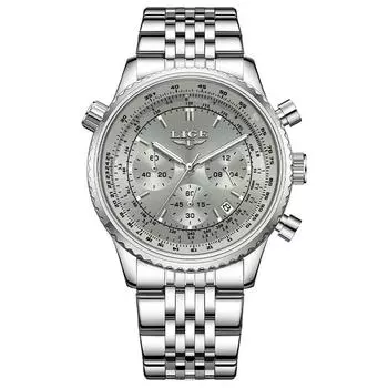 LIGE Роскошные мужские часы с датой, хронографом, из нержавеющей стали, водонепроницаемые, светящиеся, спортивные, военные, кварцевые
