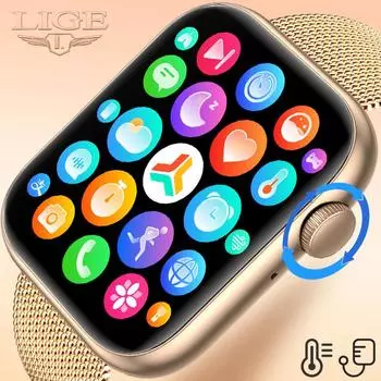 LIGE Температура тела Смарт-часы Женские 1,85-дюймовые вращающиеся клавиши Спортивный браслет Bluetooth Вызов Пользовательский циферблат Мужской Smartwath Lady 2022 silicone strap чёрный