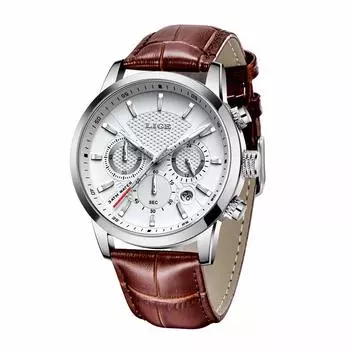 LIGE Watch Кожаный ремешок Белый Коричневый Стандартные часы LG9866J Мужские Мужские