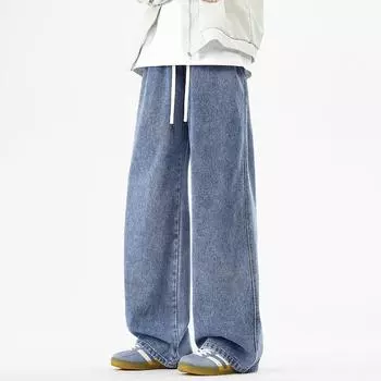 Light Blue Jeans Men s Summer Teen Straight Loose Wide-leg New Style Boy s Floor-moving Pants Men s Spring and Autumn S