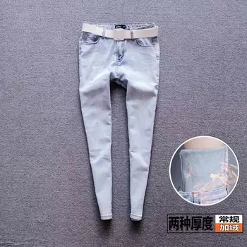 Light Blue Silm Slimming Jeans Children 2023 Spring & Fall New Arrival Elastic Tight Cropped Tappered Pencil Pants Fashion Light color M