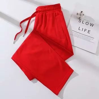 Light Blue Summer Thin Women s Casual Pure Cotton Pants Big Red M