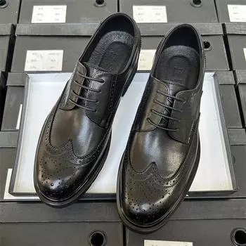 Туфли из легкой кожи Brock Carved, мужские деловые, кожаные, дышащие, для поездок на работу, британские, мужские кожаные туфли 38 чёрный