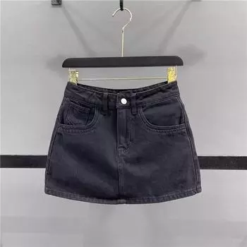 Light Color and Water Scrubbing Denim Skirt Women s Summer 2025 Nostalgic Lined Easiest for Match High Waist A- line Short Pantskirt Trendy Ins Black [Mall Quality Edition]] L