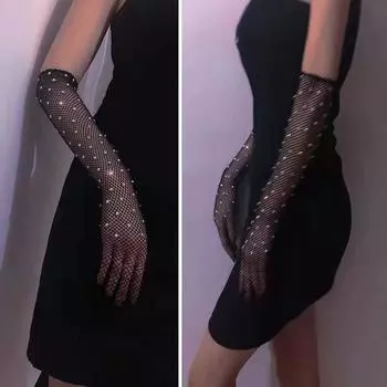 Light Diamond Gloves Prom Party Photography Accessories Dress Black One size