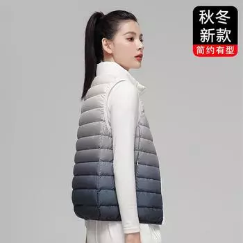 Легкий пуховик жилет женский 2024 осень и зима короткий воротник стойка мода постепенное изменение цвета жилет жилет куртка прилив S