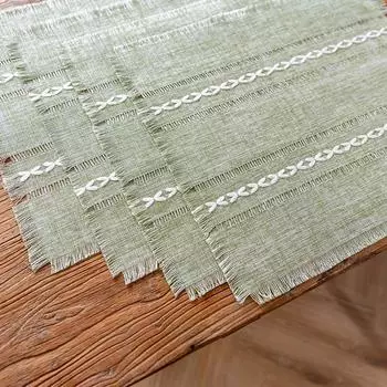 Салфетка светло-зеленая в полоску в стиле бохо-фермерского дома 33X45 см с кисточками для деревенского стола на день рождения, свадьбу, вечеринку, кухню, ужин, украшение