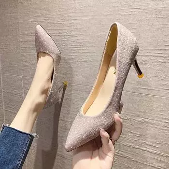 Light high heels women s single shoes wedding photos versatile stiletto wedding shoes 2025 spring women s shoes dress silver bridesmaid shoes 34