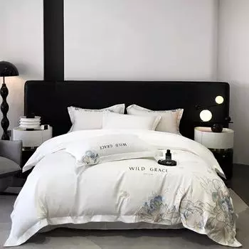 Light Luxury A Maternal And Infant Grade Long-Staple Cotton4-Pcscotton Flower Embroidery Quilt Cover Pure Cotton Mattress Bedding 4 1.5m bed sheet 4pc слоновая кость