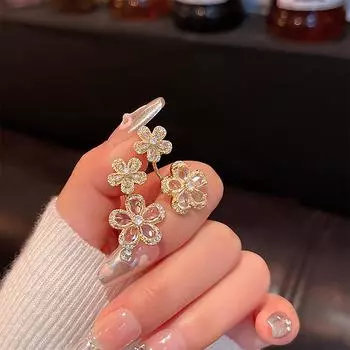 Light Luxury Advanced Feeling Exquisite Micro Inlay Imitation Zircon Flower Earrings Rear Hanging Earrings For Women 1 pair