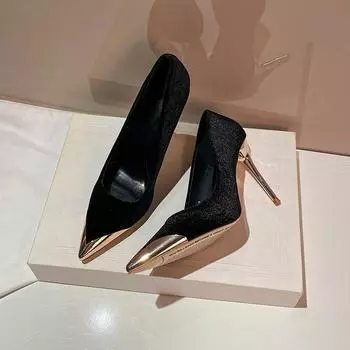 Light luxury black suede high heels women s thin heels 2025 new spring and summer banquet temperament imperial sister shallow mouth pointed single sho 35