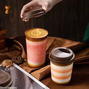 Light Luxury Ceramic Coffee Cup with Silicone Cover Portable Office Capsule Coke Cup Large Capacity Gradient Milk Water Mugs 201-300ml светло-синий