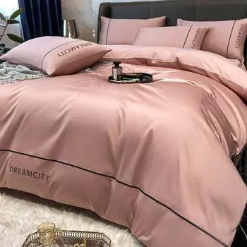 Light Luxury Class A Maternal And Infant Grade Cotton Long-Staple Cotton Four-Piece Set Pure Cotton Embroidered Bed Sheet Mattress Quilt Cover Bedding 1.2 m 3pc quilt 1.5*2m