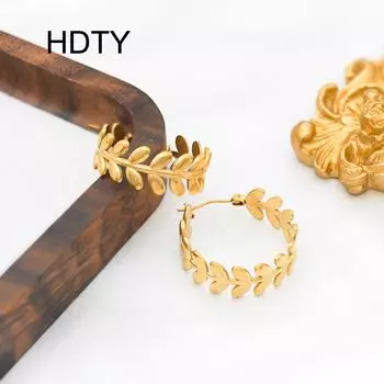 Light luxury cold leaves titanium steel earrings summer high-end niche creative design 18k gold earrings золотой