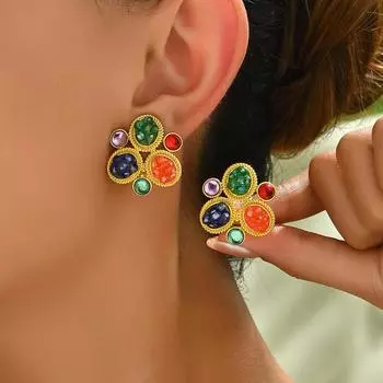 Light luxury court style women s stud earrings versatile inlaid crystal geometric round design earrings niche earrings