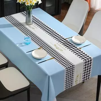 Light Luxury Crown Thousand Bird Grid Pvc Tablecloth Wind Waterproof, Oil-Proof And Anti-Scalding Nordic Coffee Table Cloth Dining Table Cloth 140*140cm