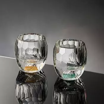 Light luxury diamond faceted gold leaf white wine glass, vertical turquoise wine dispenser, wine cup, set 60ml