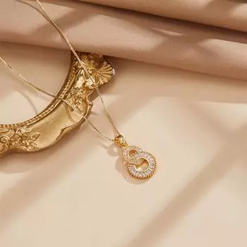 Light Luxury Double Ring Necklace Female Personality Versatile Inlaid Zircon 8-Character Pendant With Jewelry