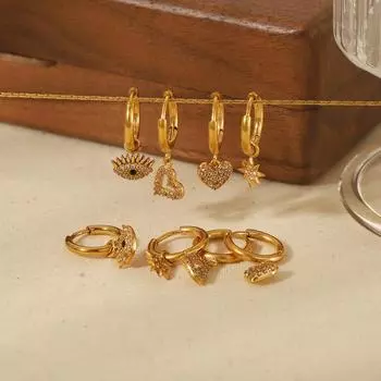 Light luxury earrings 18K gold stainless steel inlaid zircon love octagram earrings personalized high-end earrings