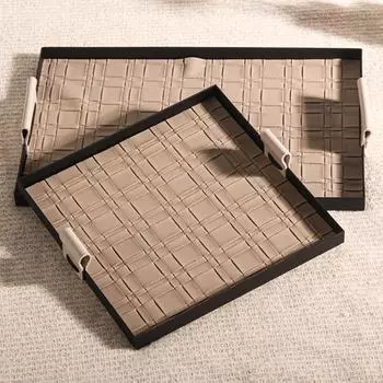 Light Luxury Entrance Hall Art Woven Leather Jewelry Storage Tray High-end Aromatherapy Leather Tray French Creative Jewelry Ornaments